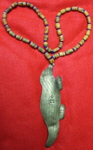 Antique Copper Beaver Pendant with Trade Bead Necklace