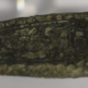 Zoomorphic Bronze Anglo-Saxon Strap End with Gliding and Silver Inlay