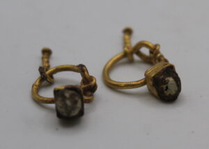 Gold Earrings with Glass Inserts
