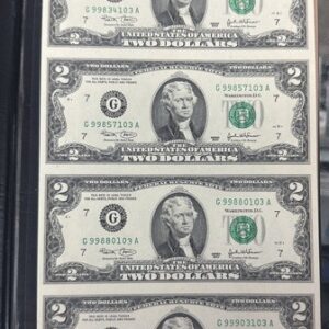 Uncut Sheet of four $2 Uncirculated Notes in Custom Folder